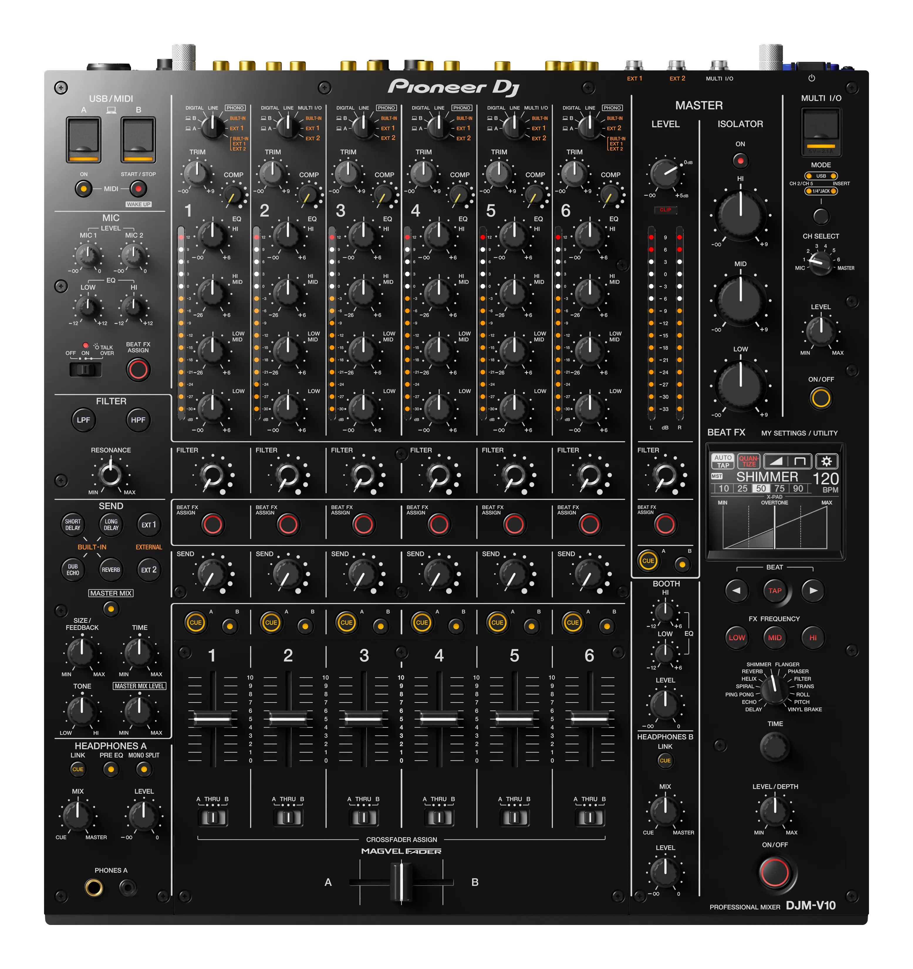 Pioneer DJM-V10 mezcladora profesional 6 canales 96kHz 64-bit EQ 4 bandas compresor